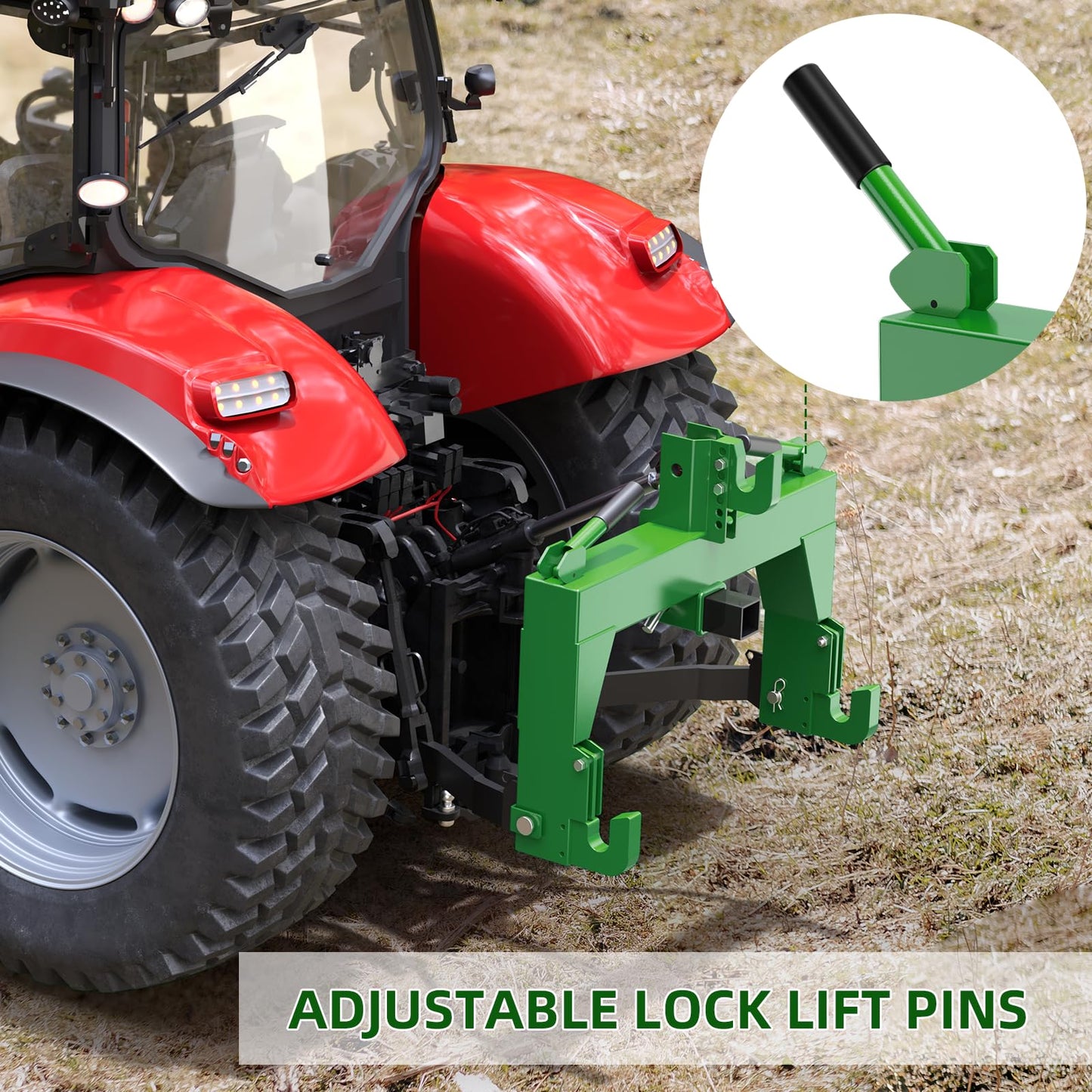 Garvee 3-Point Quick Hitch for Category 0 & 1 Tractors, 3000 lb Heavy-Duty Steel Quick Attach Hitch, Easy Install Tractor Implement Adapter, Green