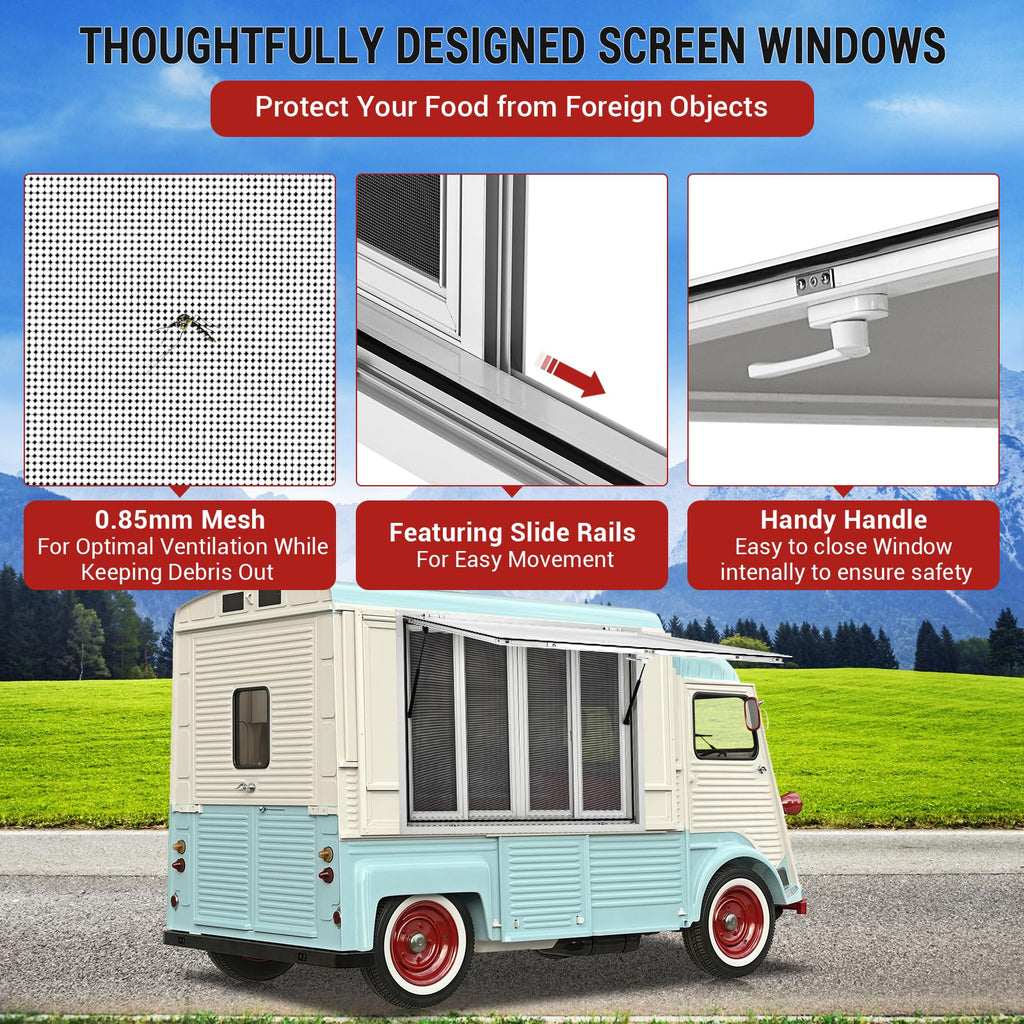 Garvee 60x36 Aluminum Alloy Concession Window, Food Truck Window with 4 Sliding Mesh Screens, 85° Opening, Dual Waterproof Seals, Rust-Resistant, for Food Trucks & Trailers