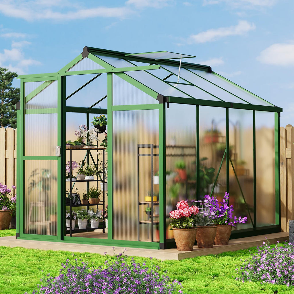Garvee 6x8 FT Aluminum Greenhouse with Polycarbonate Panels, Roof Vent, Reinforced Frame, UV Protection, Walk-in Design for Backyard Garden