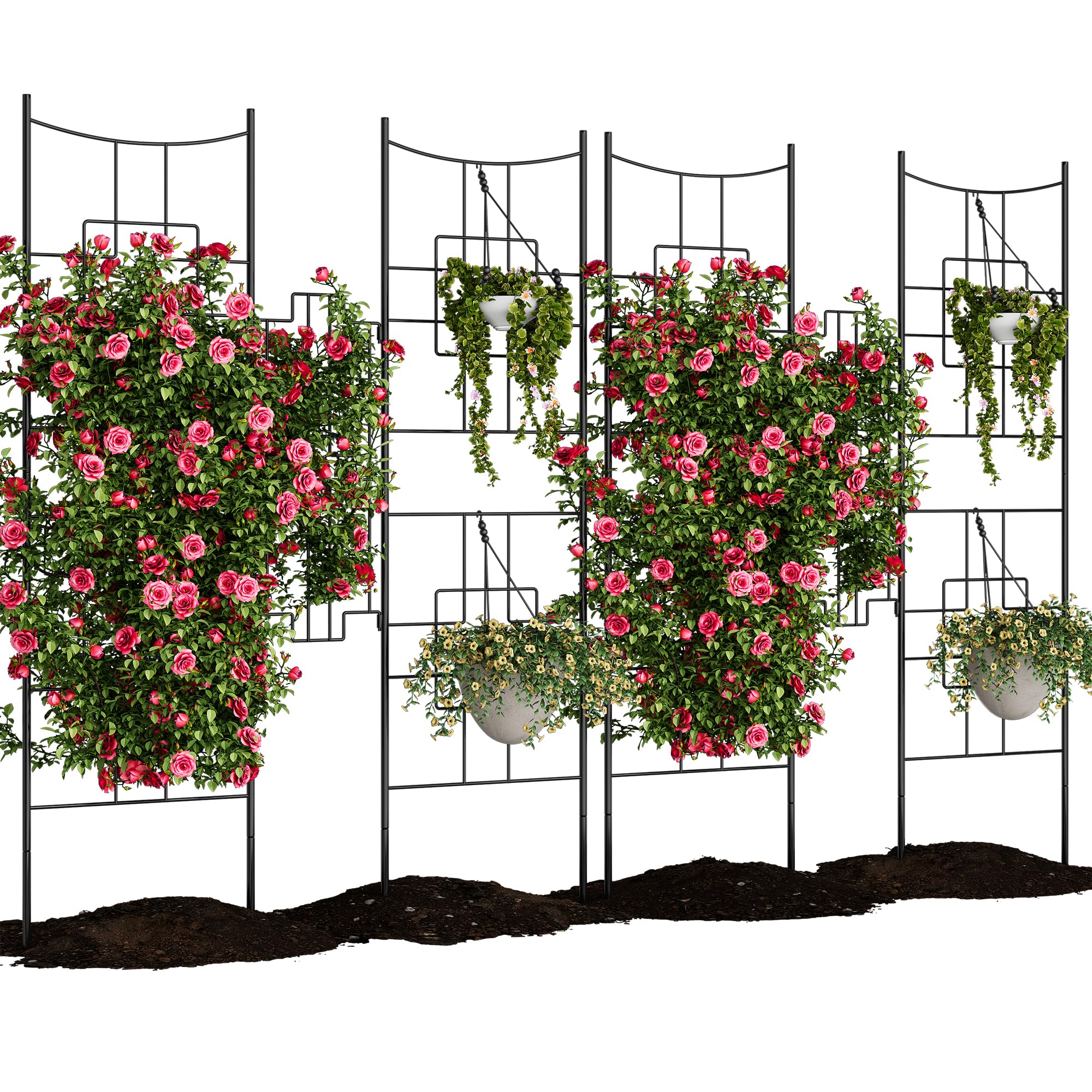 Garvee Elegant 2 Rack Baroque Iron Trellis for Climbing Plants, Rustproof Durable Support with Ergonomic Design, Easy Assembly, Black Finish for Garden & Indoor Use