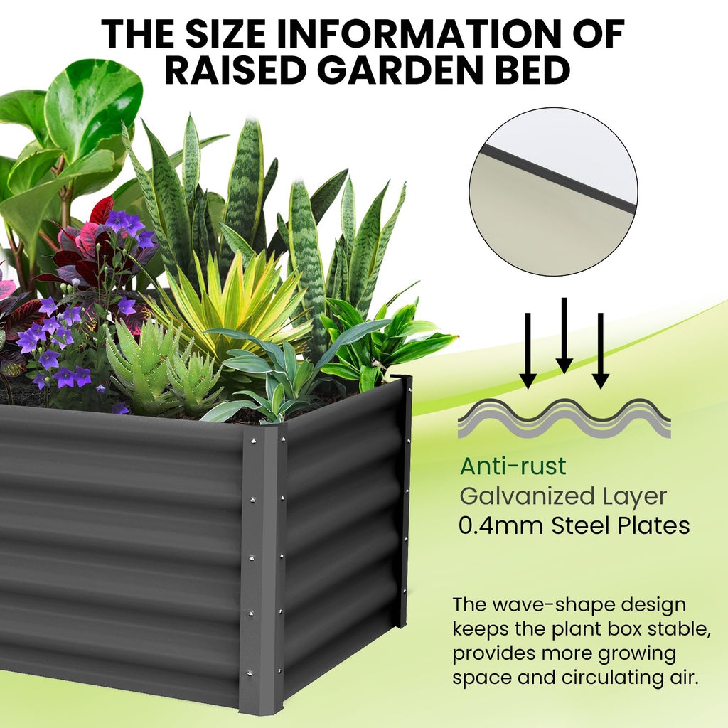 Garvee Raised Garden Bed Set of 2 6x3x1.5FT Galvanized Metal Durable Stability Open Base Safety Edge Dark Gray for Patios Yards Gardens