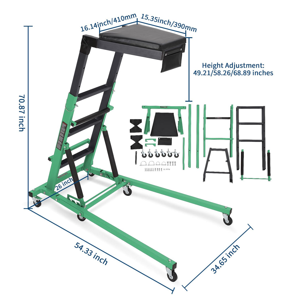 Garvee Top Automotive Creeper Adjustable Height 49.21-68.89" 400 LBS Capacity 6 Swivel Casters Steel Frame Foldable Garage Use