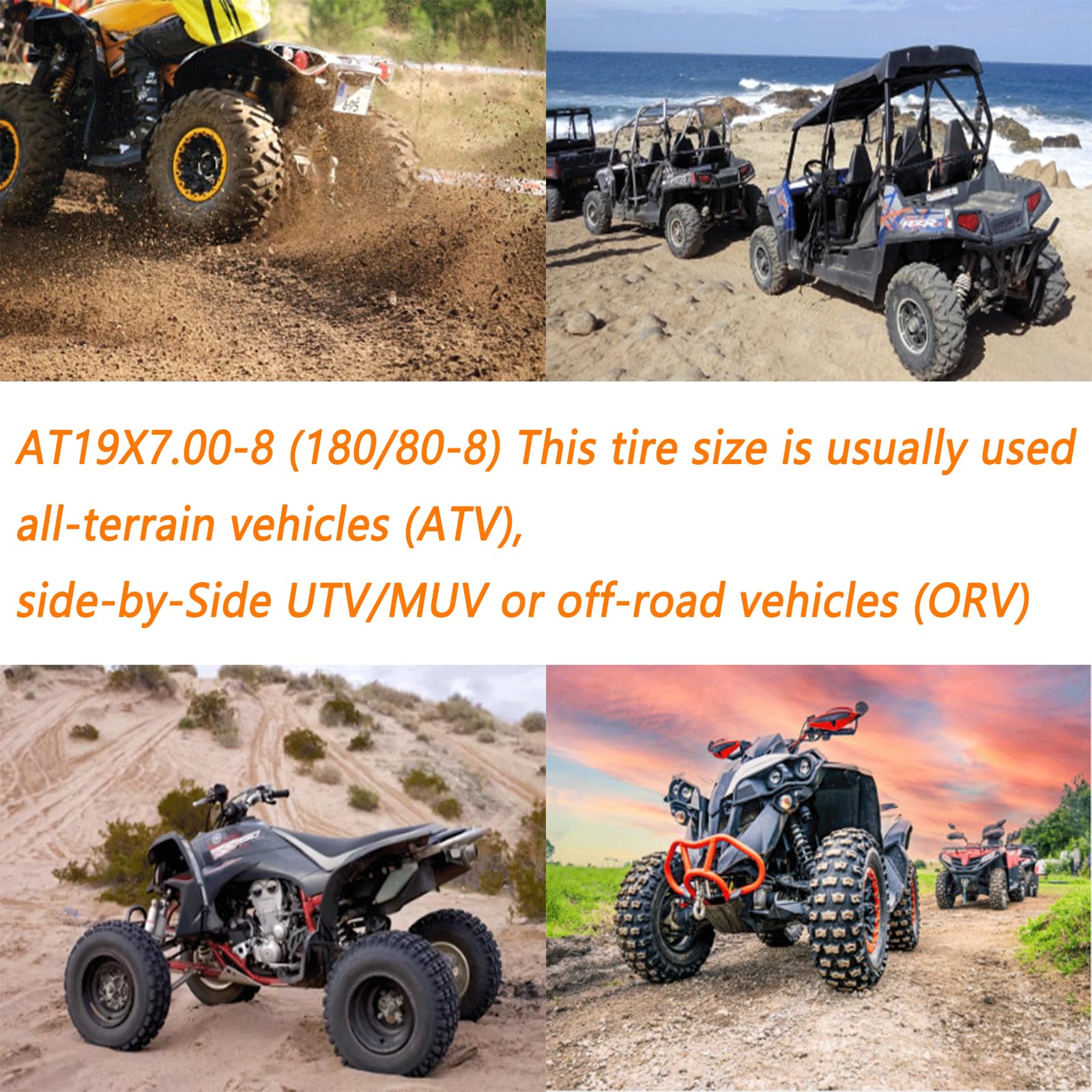 Garvee Set of 2 19x7-8 ATV UTV Mini Bike Tires Tubeless 4PR Sport-Racing Durable Rubber Aggressive Tread Off-Road