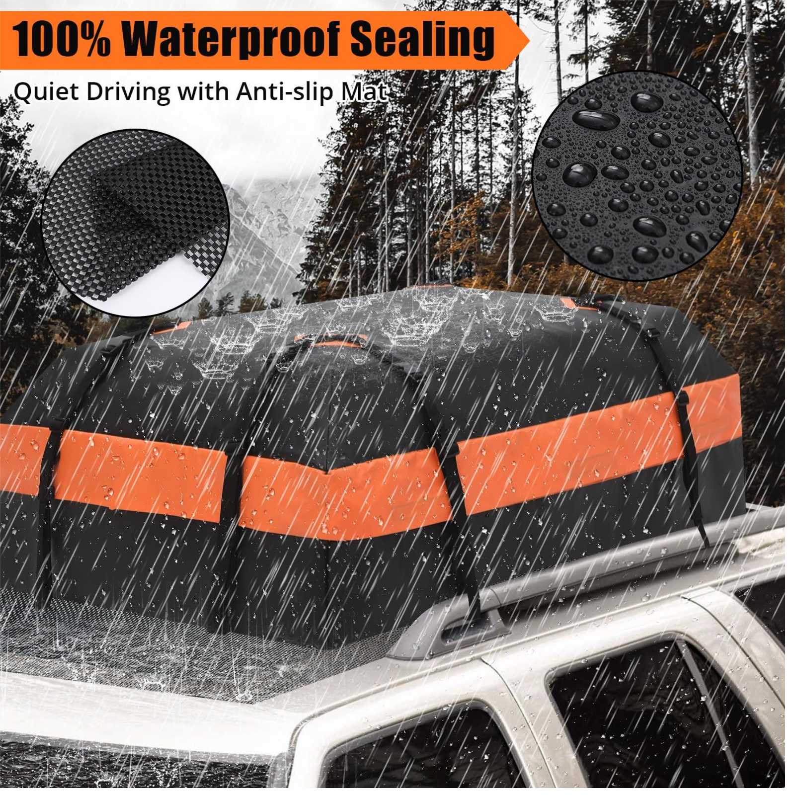 Garvee Car Rooftop Cargo Carrier Bag, 21 Cubic Feet Waterproof Roof Rack Bag, Fits All Cars with/without Rack, Large Storage, Black