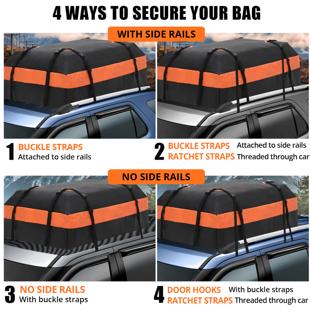 Garvee Car Rooftop Cargo Carrier Bag, 21 Cubic Feet Waterproof Roof Rack Bag, Fits All Cars with/without Rack, Large Storage, Black