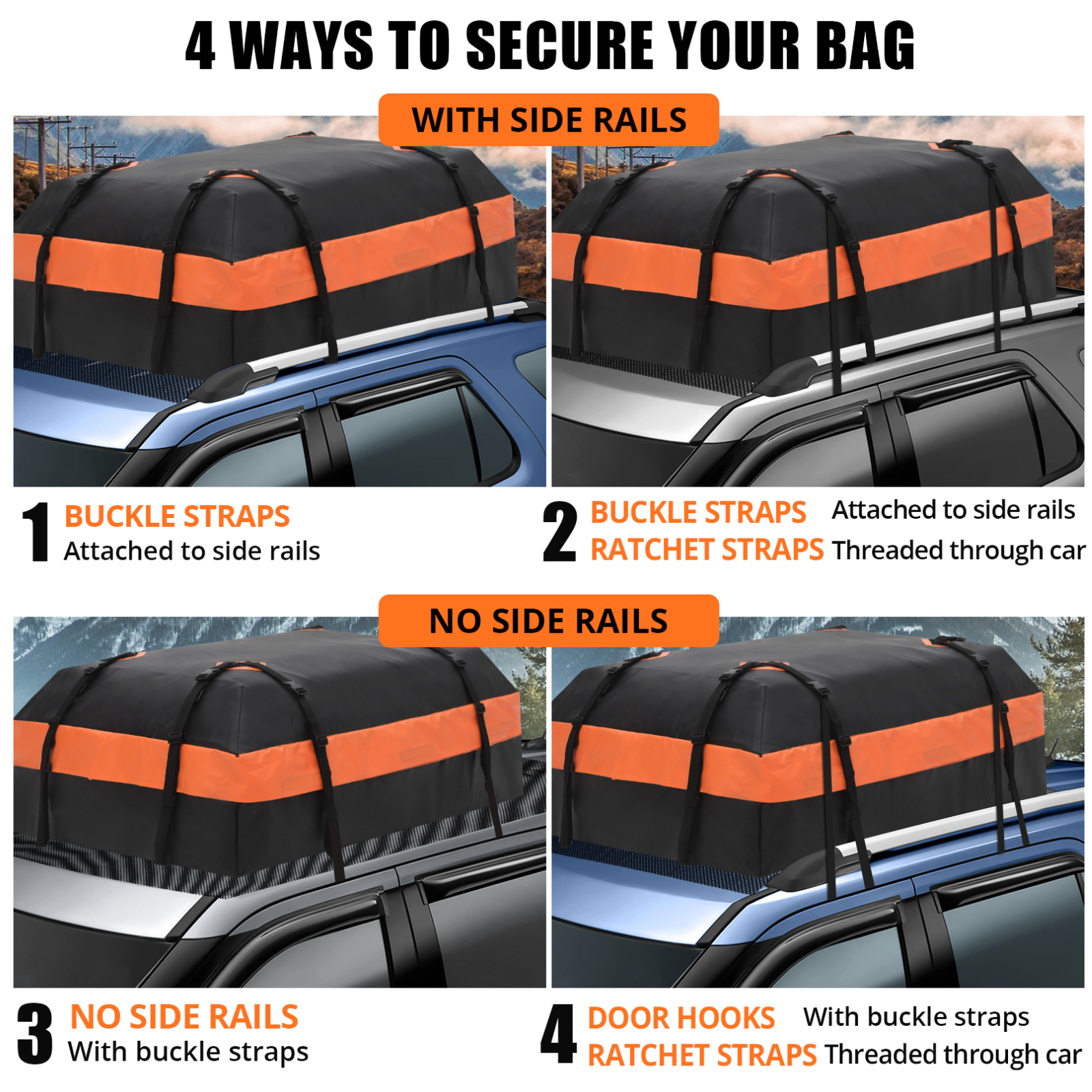 Garvee Car Rooftop Cargo Carrier Bag, 21 Cubic Feet Waterproof Roof Rack Bag, Fits All Cars with/without Rack, Large Storage, Black