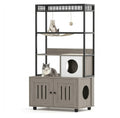 Garvee Modern Hidden Cat Litter Box Enclosure with Storage Rack, Indoor Enclosed Cat Furniture, Hammock, Sisal Balls, Scratching Mat, Multi-Level Private Cat House, Gray