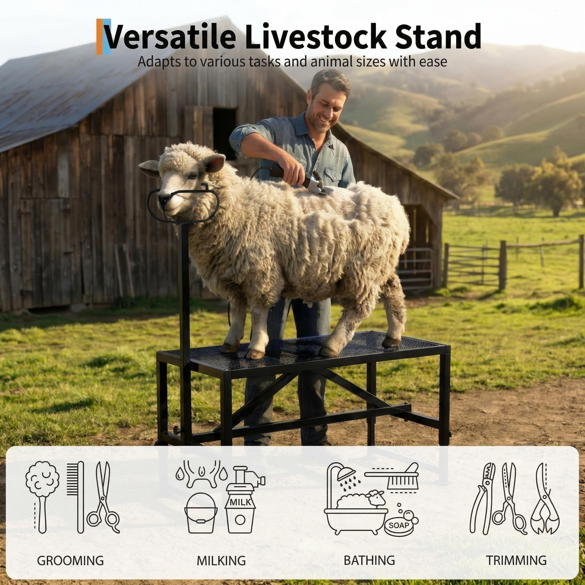 Garvee Goat Milking Stand Adjustable Height Metal Rust-Proof Heavy-Duty Steel with Nose Loop for Livestock Grooming