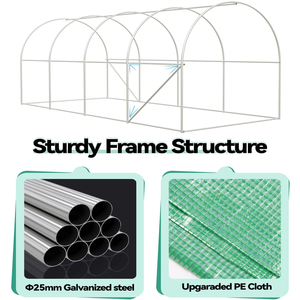 Garvee 15'x6.5'x6.5' Walk-In Greenhouse Plant Green House Kit with Roll-Up Doors