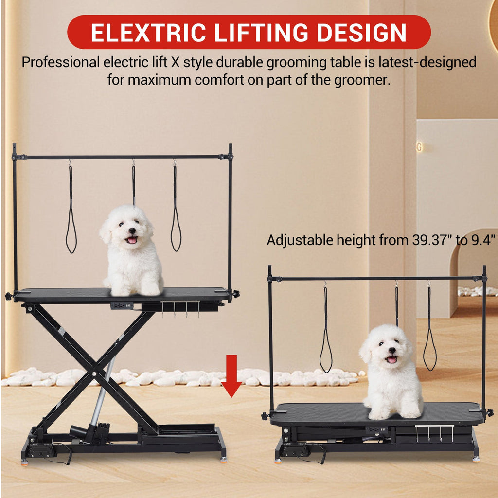 Garvee 47" Electric Lift Dog Grooming Table, Height Adjustable Pet Grooming Table with Non-Slip Top, Grooming Arm & Heavy-Duty X-Frame for Pets & Large Dogs, Black
