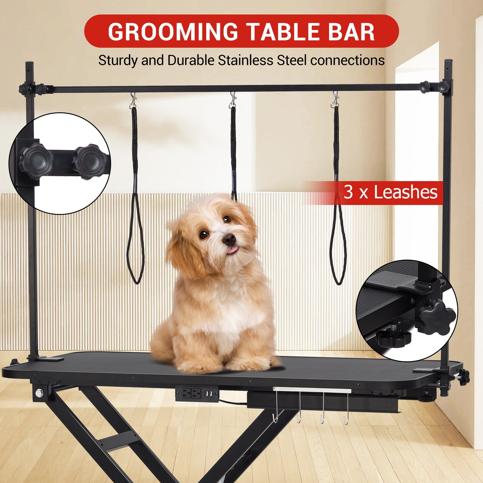 Garvee 47" Electric Lift Dog Grooming Table, Height Adjustable Pet Grooming Table with Non-Slip Top, Grooming Arm & Heavy-Duty X-Frame for Pets & Large Dogs, Black