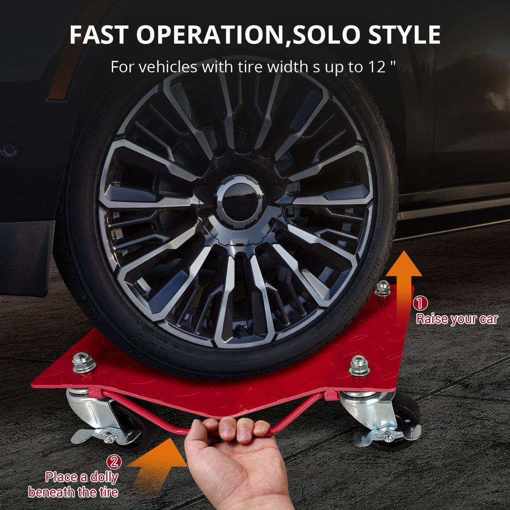 Garvee Wheel Dolly - 6000 Lbs Car Moving Dolly, Wheel Dolly Car Tire Stake Set of 4,Heavy-Duty Car Tire Dolly Cart, 16"x12", Red