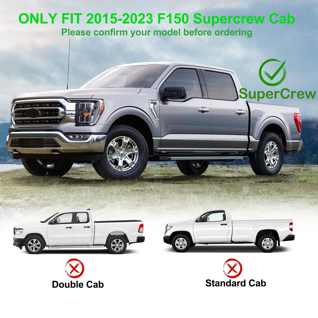 Garvee 6" Wide Running Boards Stainless Steel Side Steps for 2015-2023 F150 Supercrew & 2017-2022 F250/F350 Super Duty, Durable, Stylish, Easy Install