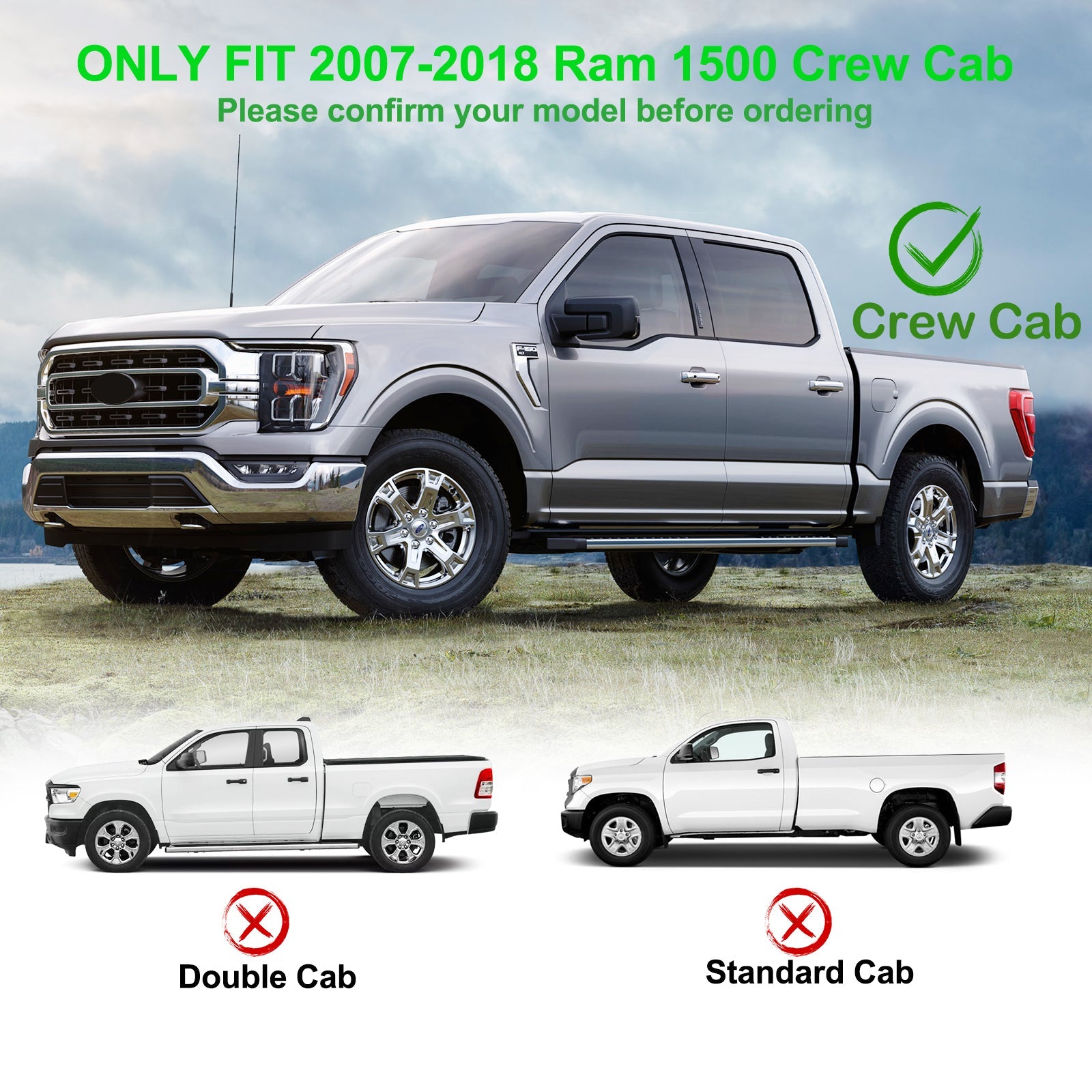 Garvee 6" Wide Running Boards Stainless Steel Side Steps Nerf Bars for 2009-2018 Ram 1500 Crew Cab, 2010-2022 Ram 2500/3500 Crew Cab, Polished Silver