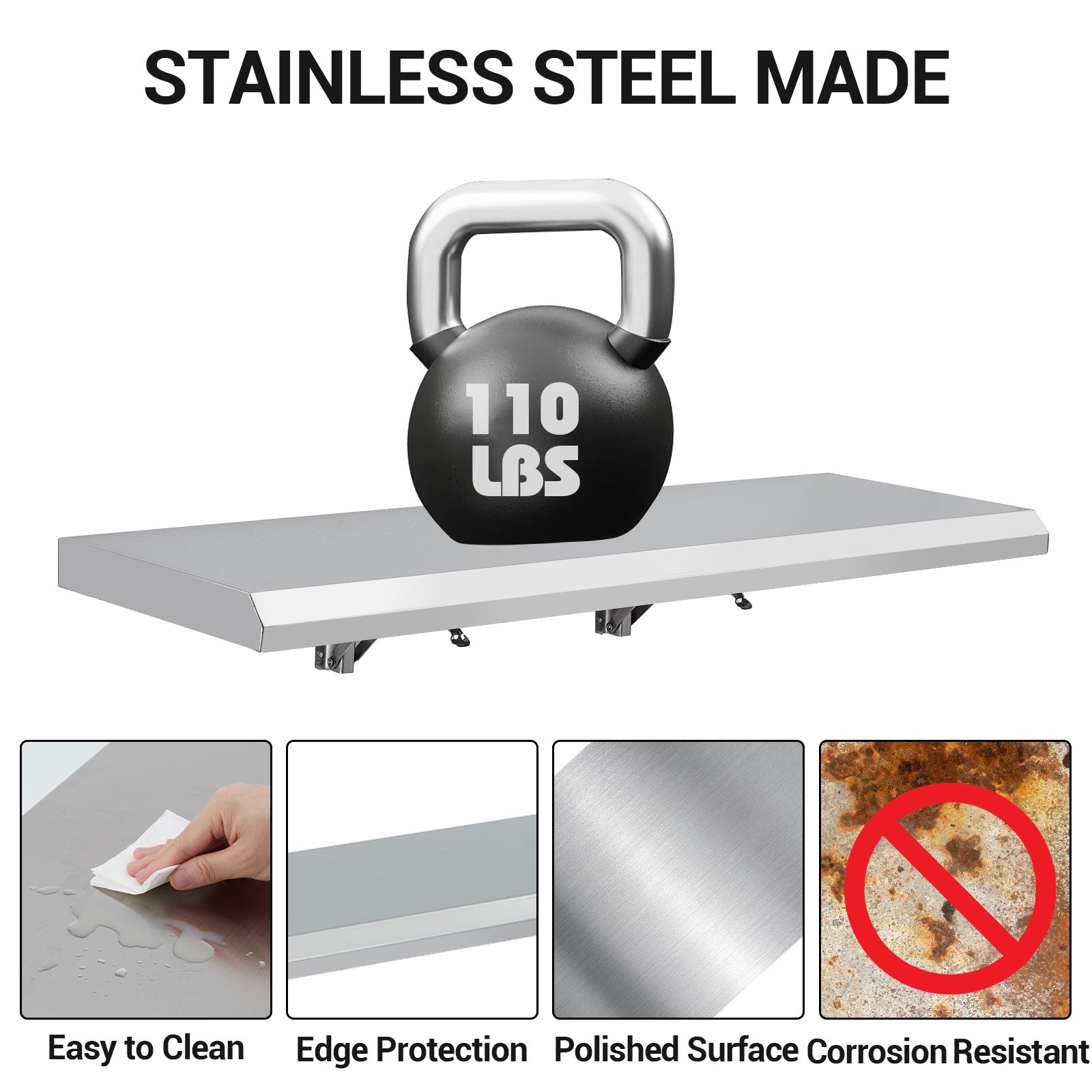 Garvee Food Truck Shelf, 36L x12W Inches Stainless Steel Foldable Concession Shelf, Heavy Duty Drop Down Folding Serving Shelf, Space-Saving Wall Shelf Food Truck, Garage, Restaurant