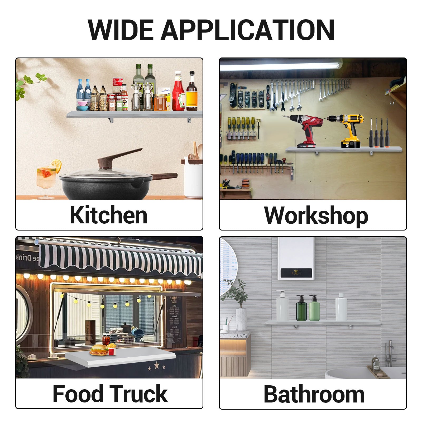 Garvee Food Truck Shelf, 36L x12W Inches Stainless Steel Foldable Concession Shelf, Heavy Duty Drop Down Folding Serving Shelf, Space-Saving Wall Shelf Food Truck, Garage, Restaurant