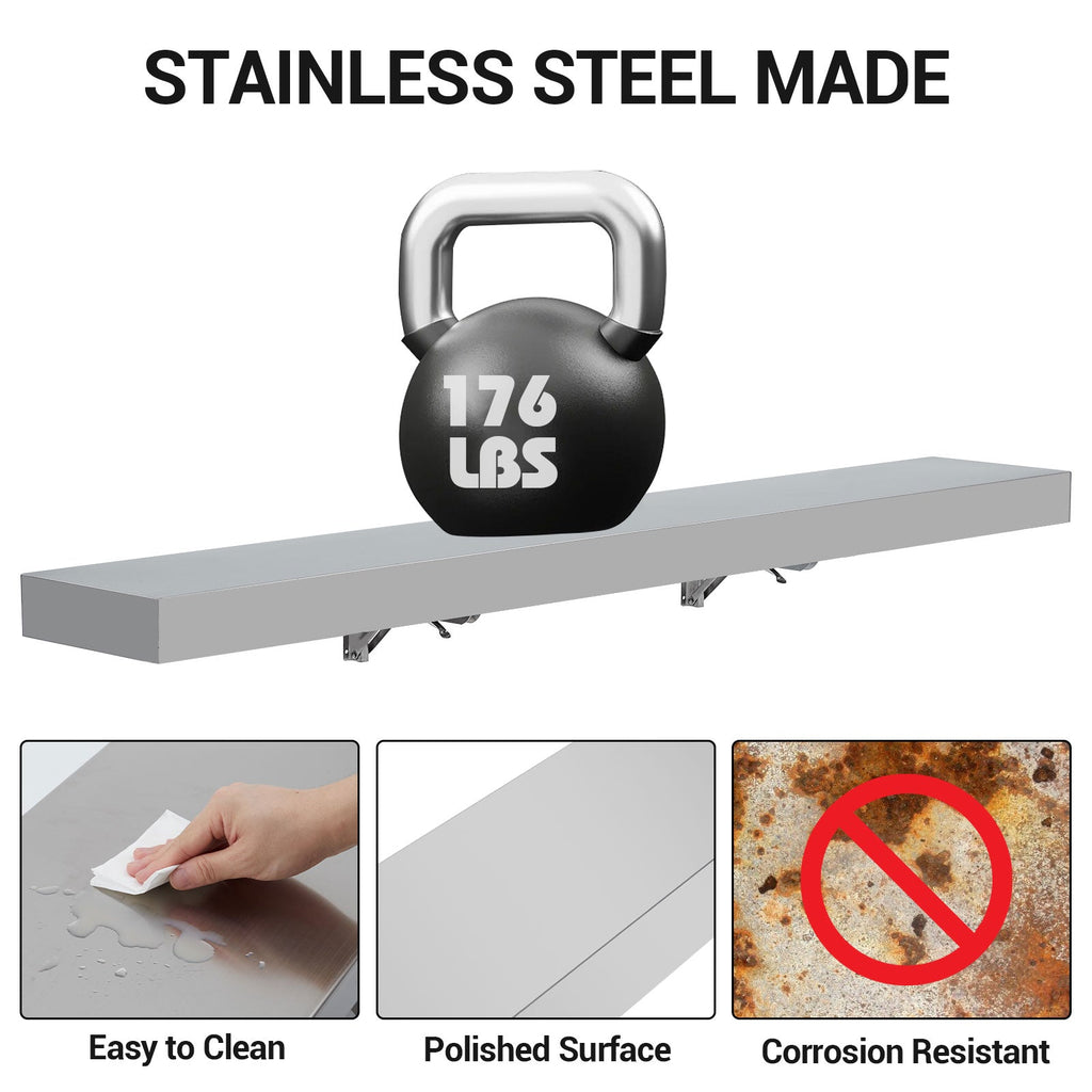 Garvee Food Truck Shelf, 71L x11W Inches Stainless Steel Foldable Concession Shelf, Heavy Duty Drop Down Folding Serving Shelf, Space-Saving Wall Shelf Food Truck, Garage, Restaurant