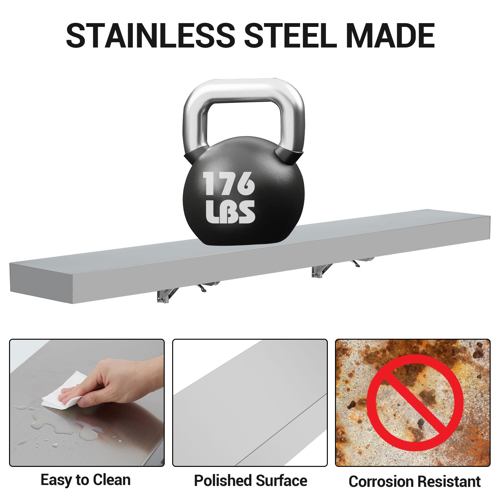 Garvee Food Truck Shelf, 71L x11W Inches Stainless Steel Foldable Concession Shelf, Heavy Duty Drop Down Folding Serving Shelf, Space-Saving Wall Shelf Food Truck, Garage, Restaurant
