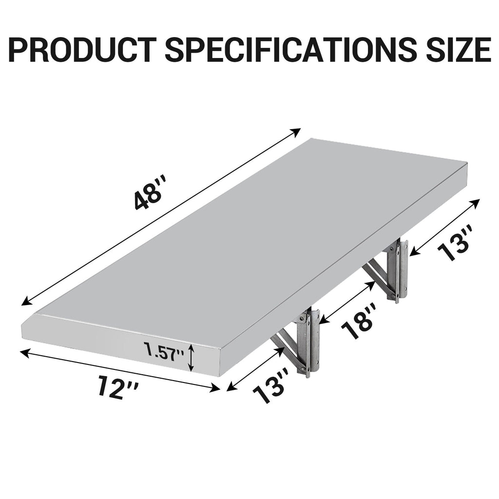 Garvee Food Truck Shelf, 48L x12W Inches Stainless Steel Foldable Concession Shelf, Heavy Duty Drop Down Folding Serving Shelf, Space-Saving Wall Shelf Food Truck, Garage, Restaurant