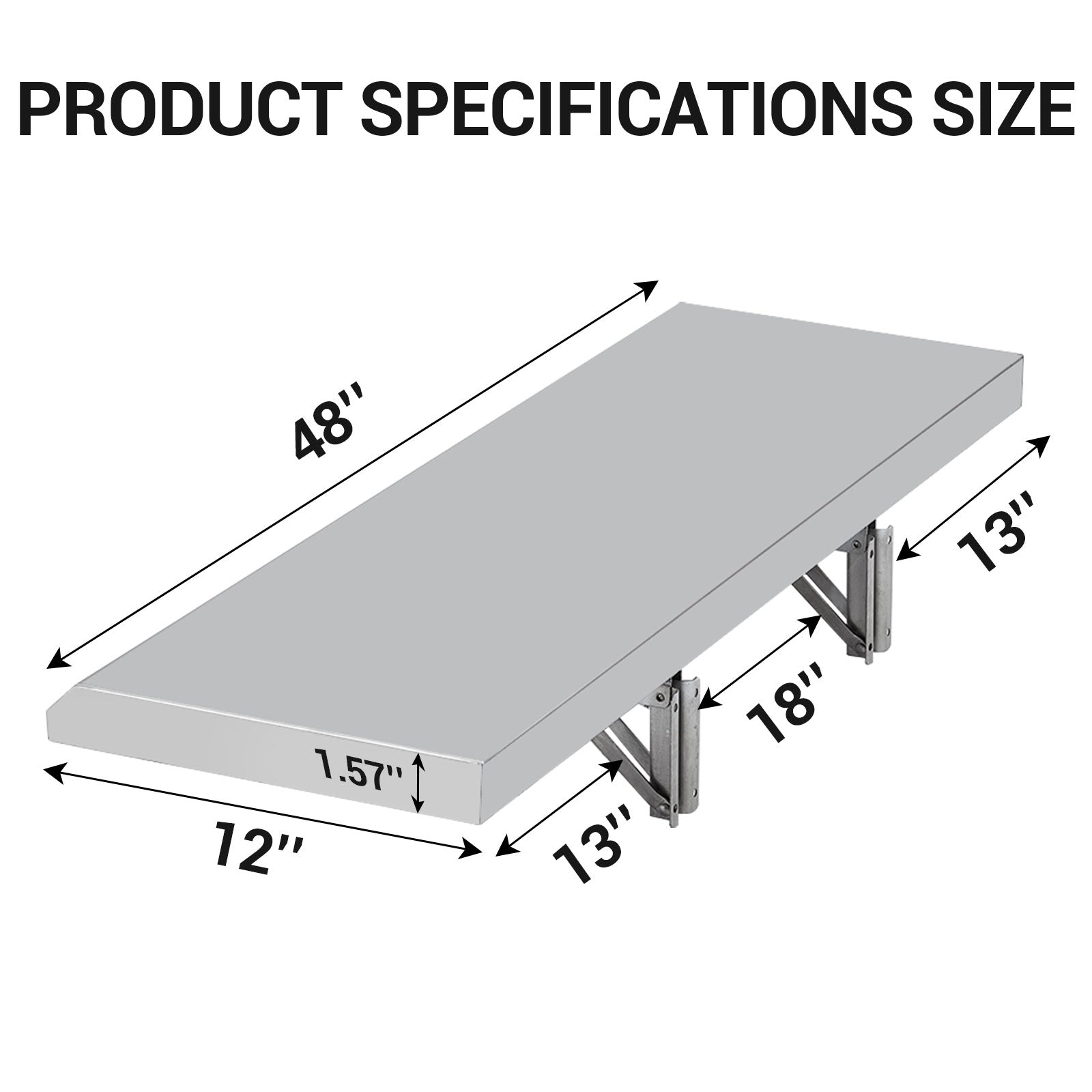Garvee Food Truck Shelf, 48L x12W Inches Stainless Steel Foldable Concession Shelf, Heavy Duty Drop Down Folding Serving Shelf, Space-Saving Wall Shelf Food Truck, Garage, Restaurant