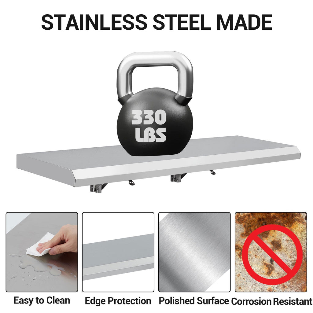 Garvee Food Truck Shelf, 48L x12W Inches Stainless Steel Foldable Concession Shelf, Heavy Duty Drop Down Folding Serving Shelf, Space-Saving Wall Shelf Food Truck, Garage, Restaurant