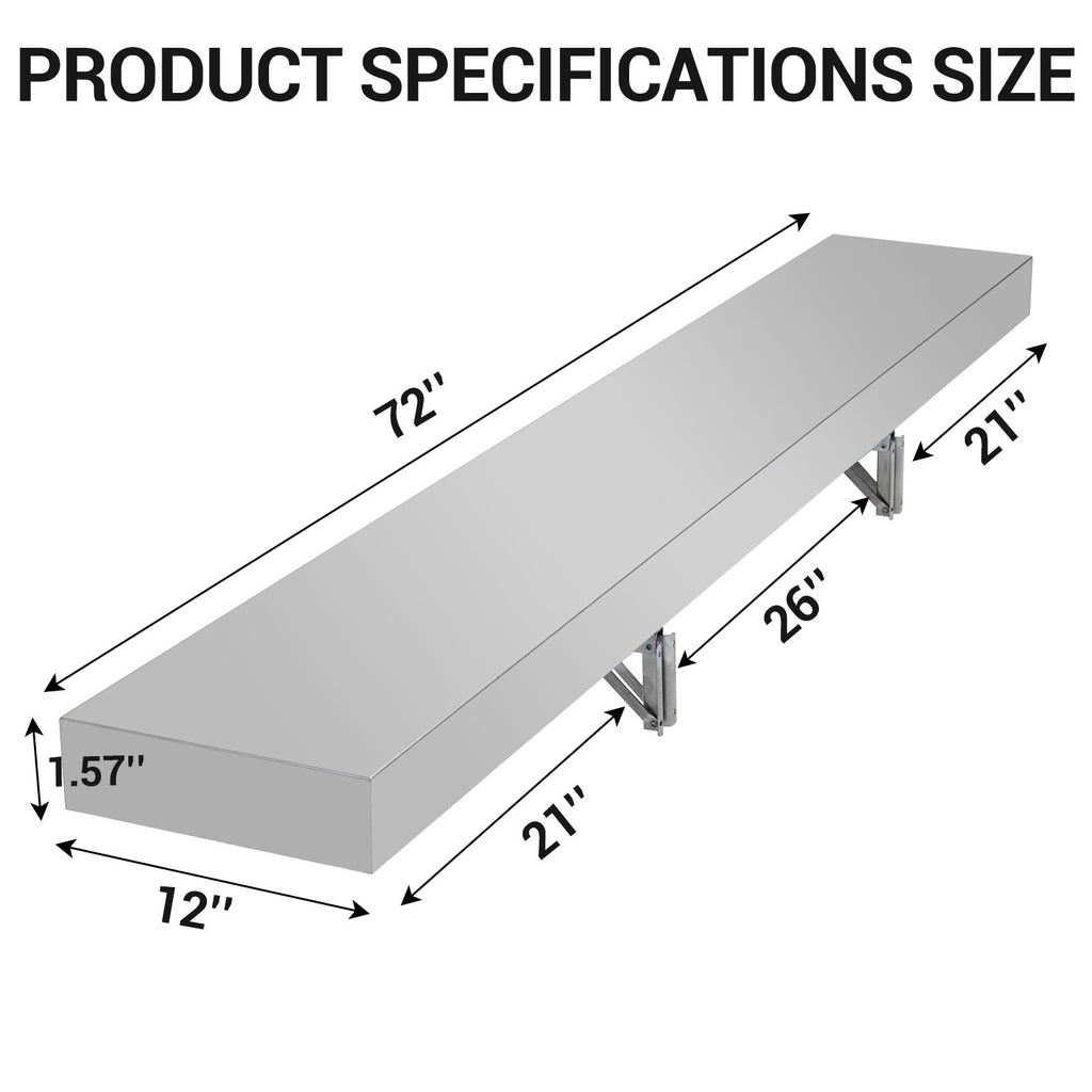 Garvee Food Truck Shelf, 72L x 12W Inches Stainless Steel Foldable Concession Shelf, Heavy Duty Drop Down Folding Serving Shelf, Space-Saving Wall Shelf Food Truck, Garage, Restaurant