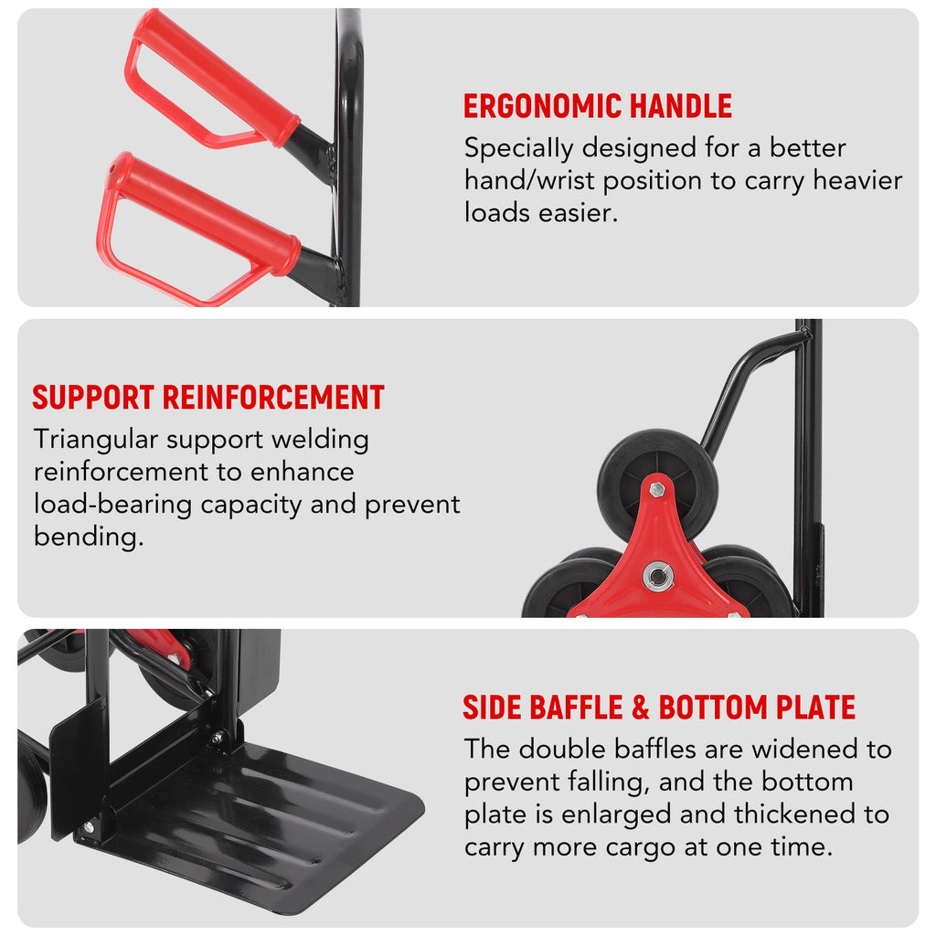 Garvee Stair Climbing Dolly, 220 Lbs Weight Capacity, Foldable Hand Truck with 6 Rubber Wheels and Telescoping Handle, Heavy-Duty Grocery Cart for Luggage, Warehouse, Shopping