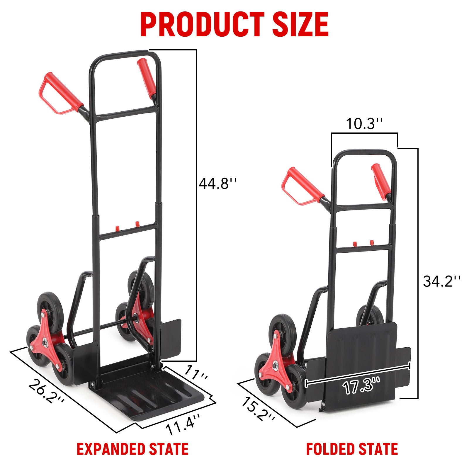 Garvee Stair Climbing Dolly, 220 Lbs Weight Capacity, Foldable Hand Truck with 6 Rubber Wheels and Telescoping Handle, Heavy-Duty Grocery Cart for Luggage, Warehouse, Shopping