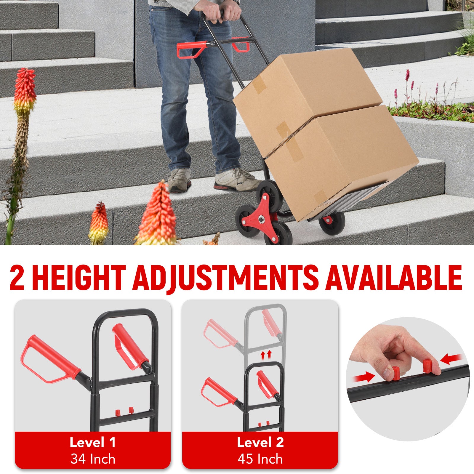 Garvee Stair Climbing Dolly, 220 Lbs Weight Capacity, Foldable Hand Truck with 6 Rubber Wheels and Telescoping Handle, Heavy-Duty Grocery Cart for Luggage, Warehouse, Shopping