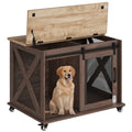 Garvee Dog Crate Furniture with Sliding Barn Door, Flip Top Furniture Style Dog Crate End Table with Wheels, Indoor Dog Kennel House with Removable Divider, Brown
