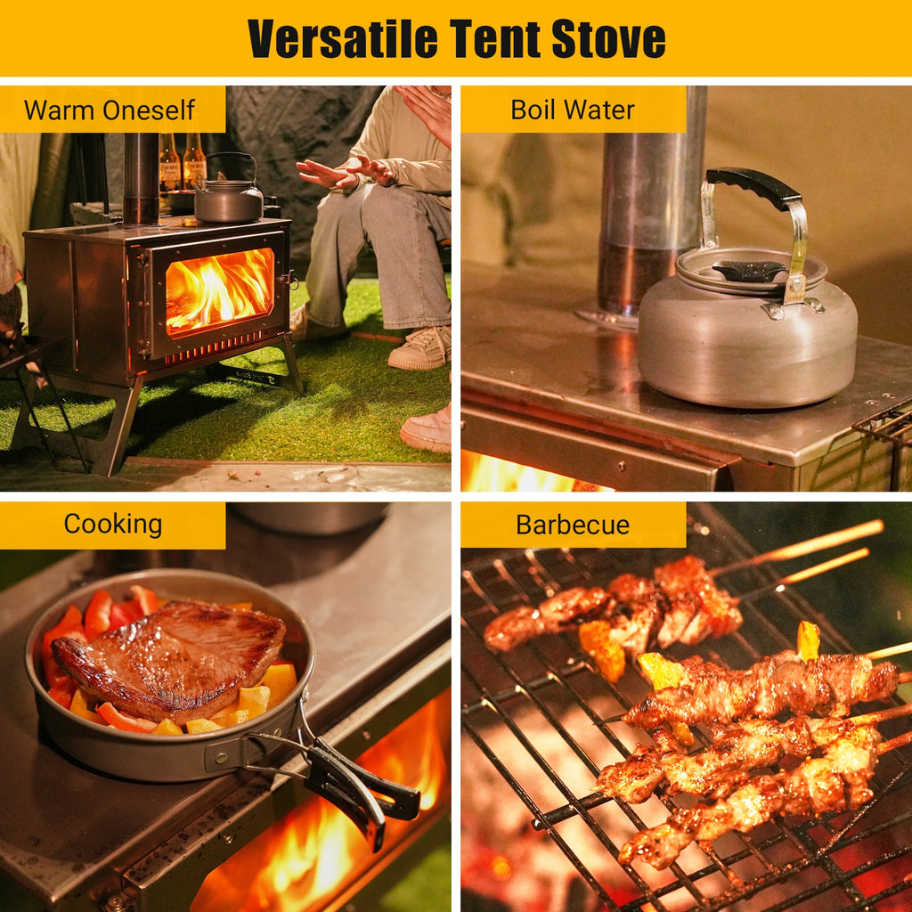 Garvee Portable Hot Tent Stove,Wood Burning Stove for Camping, Tent Stove With View Glass, Large Stainless Steel Camping Stove With 5 Chimney Pipes for Outdoor Heating and Cooking