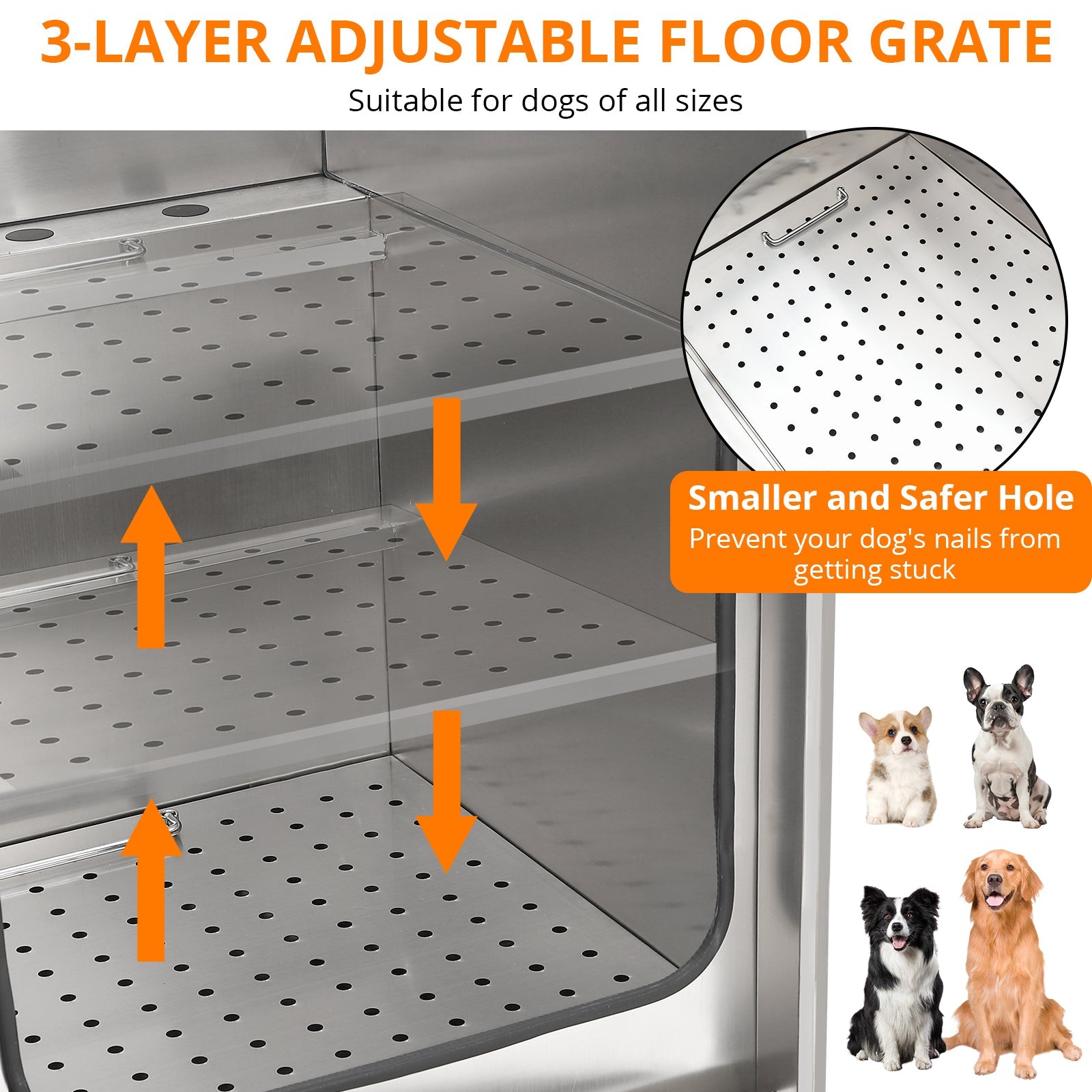 Garvee Professional Dog Grooming Tub, Stainless Steel Dog Wash Station with Foldable Ramp, Storage Drawer, Floor Grate & Faucet/Dog Bathtub for Large, Medium & Small Pets - Right Door (50")