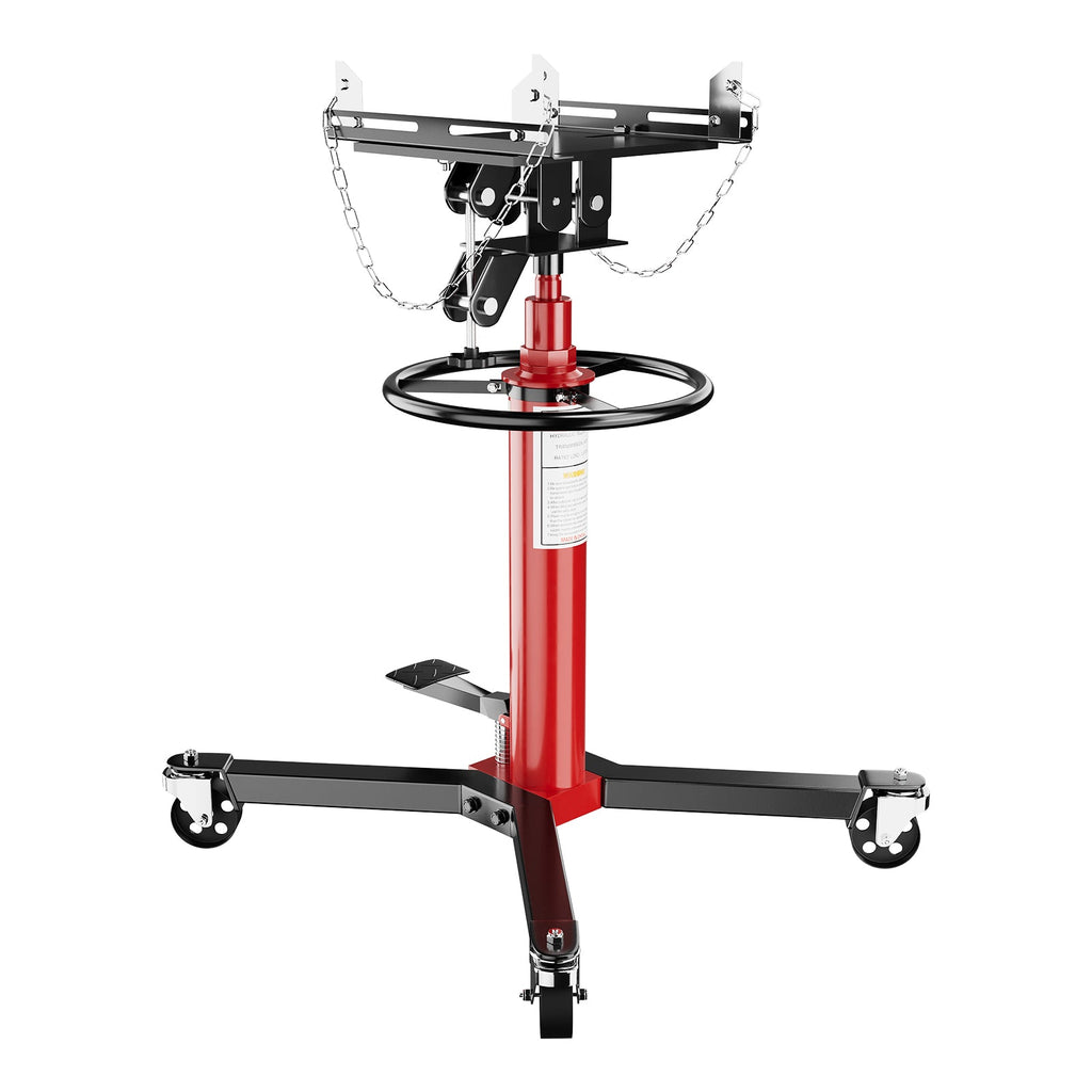 Garvee Hydraulic Transmission Jack, 1322 LBS Capacity, 2-Stage Telescoping Lift from 34.3" to 68.5", Heavy-Duty Transmission Lift with 360° Swivel Wheels and Safety Chain, Red