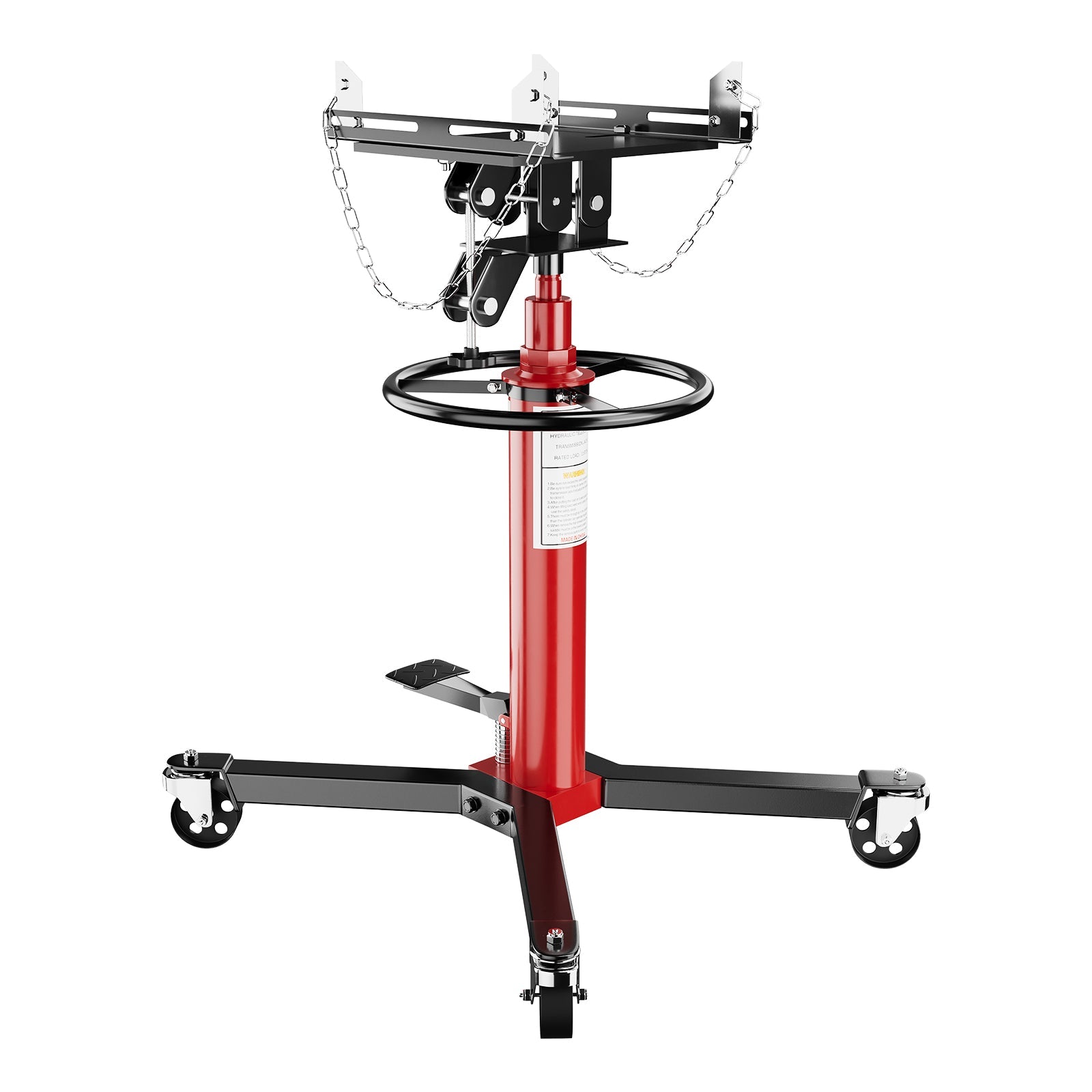 Garvee Hydraulic Transmission Jack, 1322 LBS Capacity, 2-Stage Telescoping Lift from 34.3" to 68.5", Heavy-Duty Transmission Lift with 360° Swivel Wheels and Safety Chain, Red