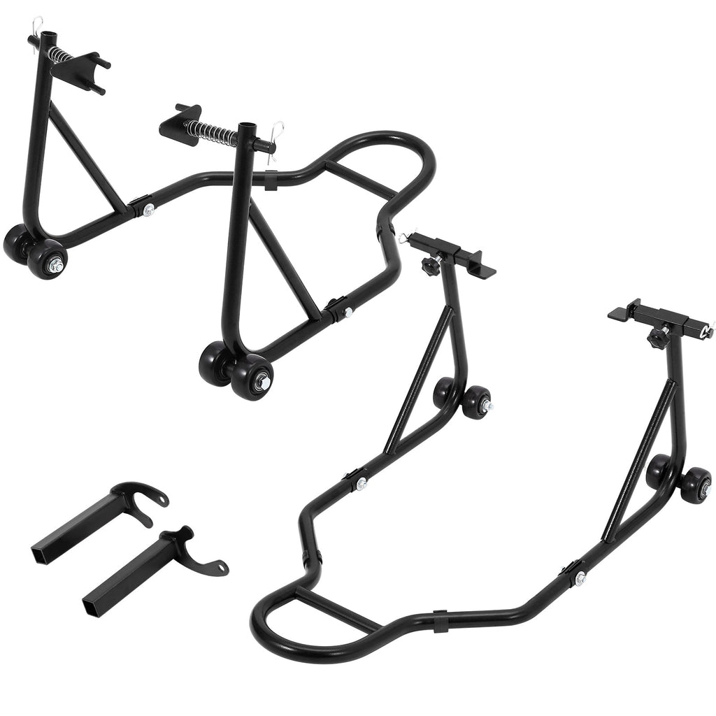 Garvee 850 LB Motorcycle Stand Lift – Front/Rear Combo with Wheel Fork & U+L Swingarm Spool Stand, Universal Paddock Lift Black