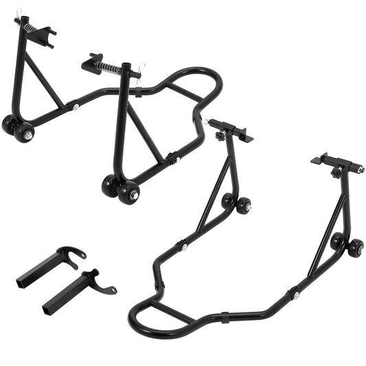 Garvee 850 LB Motorcycle Stand Lift – Front/Rear Combo with Wheel Fork & U+L Swingarm Spool Stand, Universal Paddock Lift Black