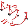 Garvee 850 LB Motorcycle Stand Lift – Front/Rear Combo with Wheel Fork & U+L Swingarm Spool Stand, Universal Paddock Lift for Bikes Red