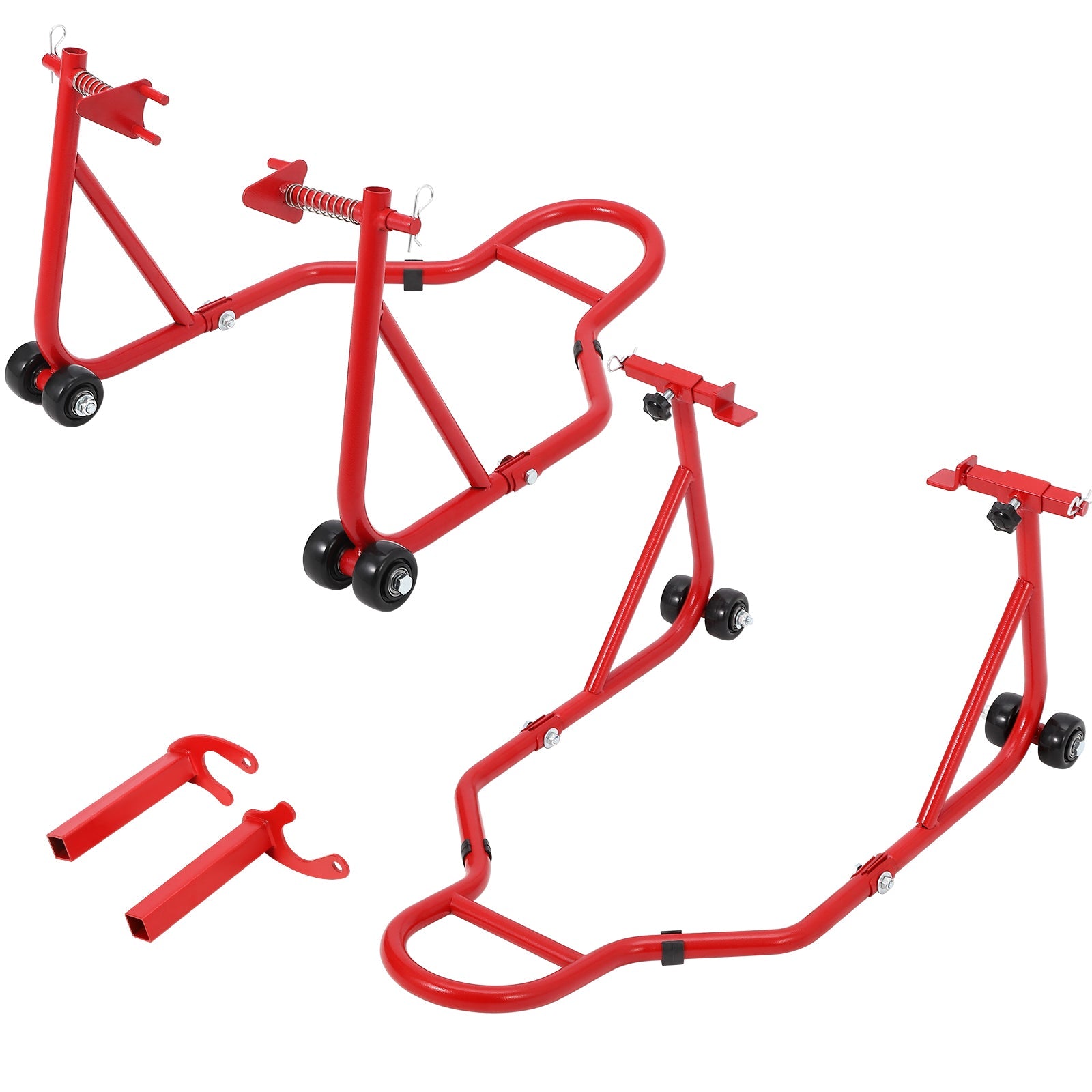 Garvee 850 LB Motorcycle Stand Lift – Front/Rear Combo with Wheel Fork & U+L Swingarm Spool Stand, Universal Paddock Lift for Bikes Red