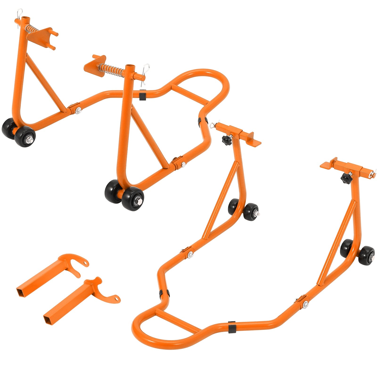 Garvee 850 Lb Motorcycle Stand Lift – Front/Rear Combo with Wheel Fork & Swingarm Spool Stand, Universal Paddock Lift for Bikes Orange