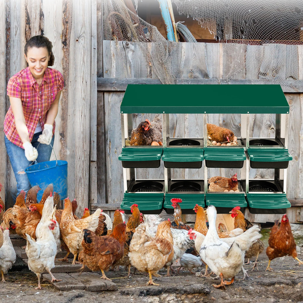 GARVEE 8-Compartment Roll-Away Chicken Nest Box - Green w/Lid Cover for Coop Laying Boxes, Nesting Boxes for Hens