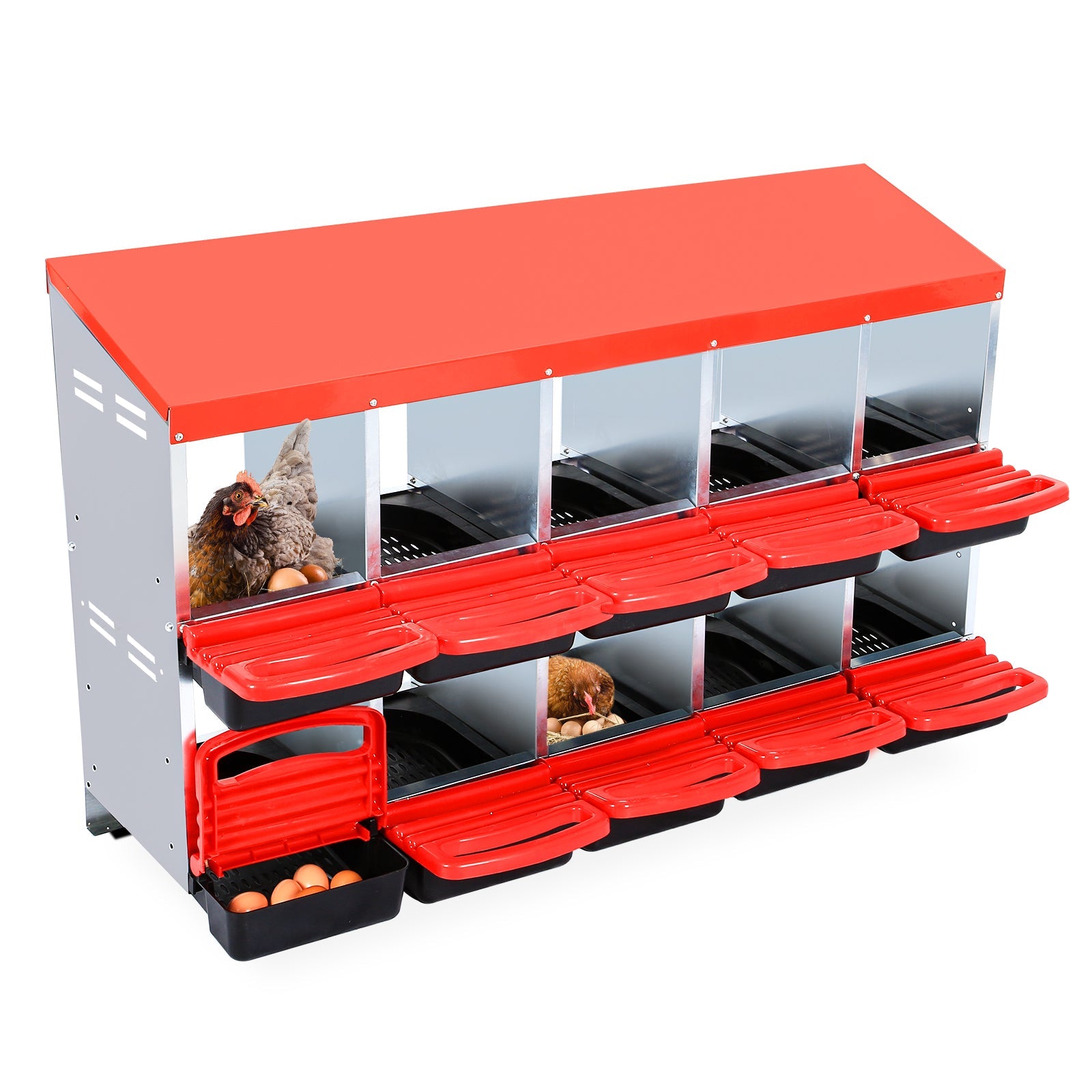 Garvee Chicken Nesting Box, 10 Compartments Nesting Boxes for Chickens, Chicken Laying Boxes, Roll Away Nesting Box for Chickens Laying Egg with Lid Cover to Protect Eggs, Red
