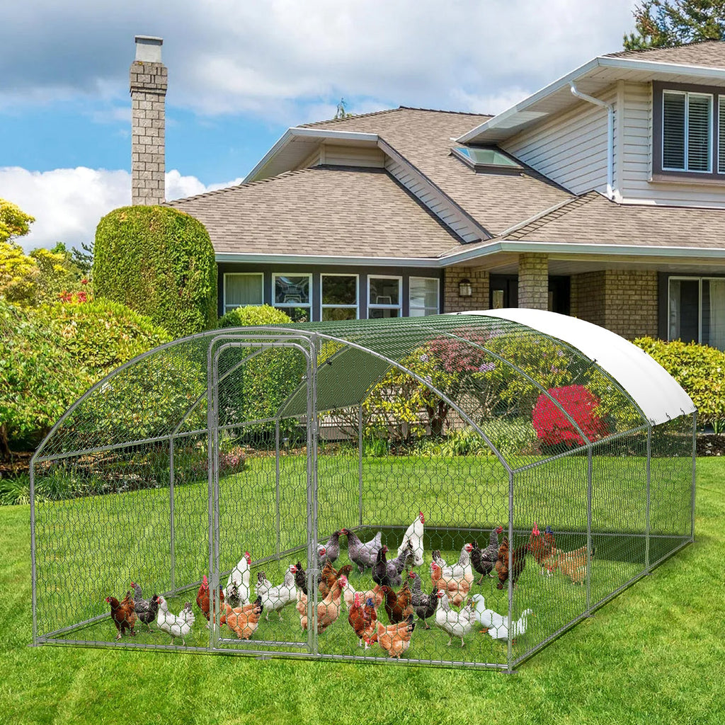 Garvee Large Metal Chicken Coop, Doom Roof Large Chicken Run for Yard, Walk-In Poultry Cage with Waterproof and Anti-Uv Cover, Chicken Pen for Outdoor Backyard Farm (9.8x19.7x6.6FT)
