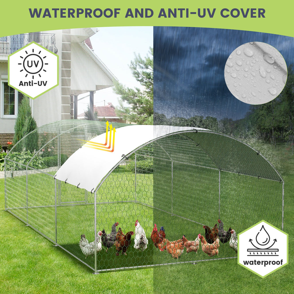 Garvee Large Metal Chicken Coop, Doom Roof Large Chicken Run for Yard, Walk-In Poultry Cage with Waterproof and Anti-Uv Cover, Chicken Pen for Outdoor Backyard Farm (9.8x19.7x6.6FT)