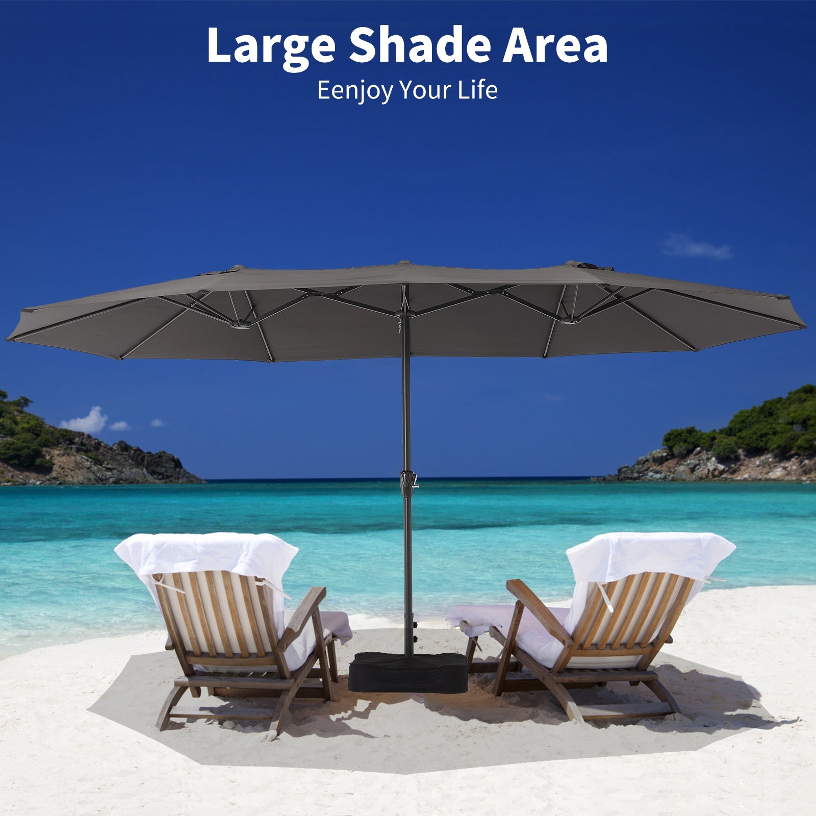 Garvee 15x9 Ft Large Patio Umbrellas,Patio Double-Sided Umbrella With Base and Crank,Outdoor Rectangle Market Umbrella for Patio, Lawn & Garden and Poolside,Dark Grey