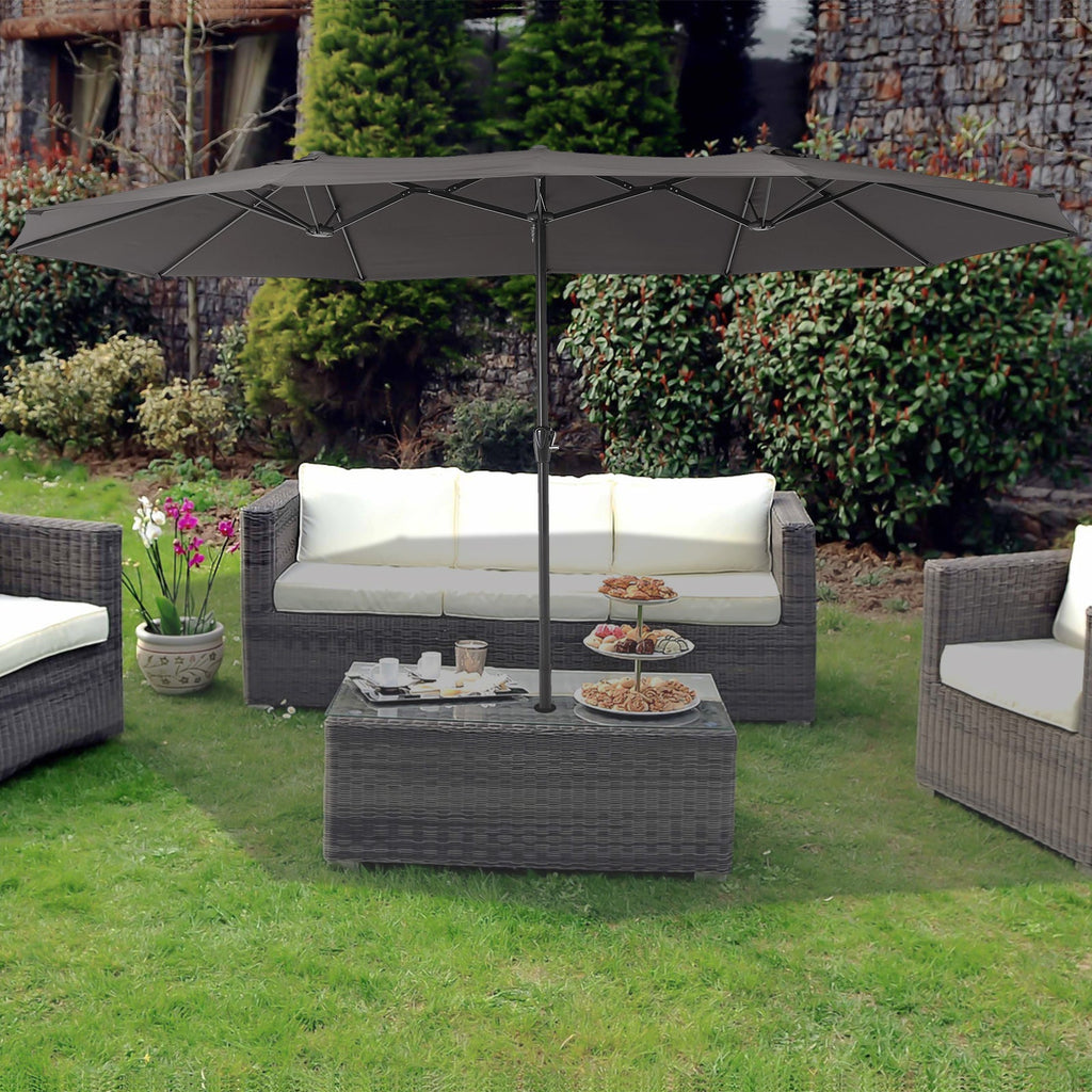 Garvee 15x9 Ft Large Patio Umbrellas,Patio Double-Sided Umbrella With Base and Crank,Outdoor Rectangle Market Umbrella for Patio, Lawn & Garden and Poolside,Dark Grey