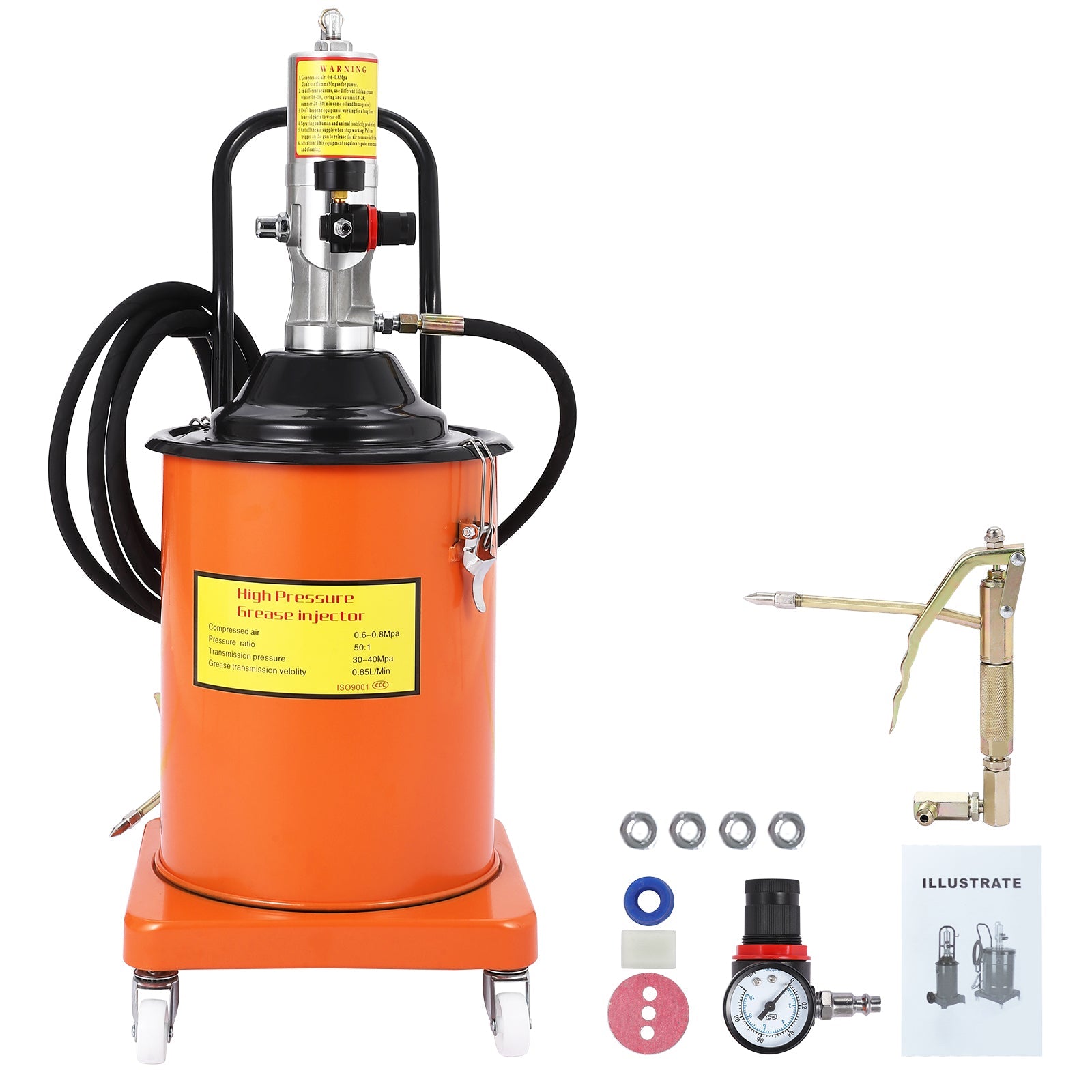 Garvee 5 Gallon Grease Pump, Heavy Duty Air-Operated Grease Pump with 13ft High Pressure Hose and Grease Gun, Portable Electric Pneumatic Grease Pump with Wheels for Construction