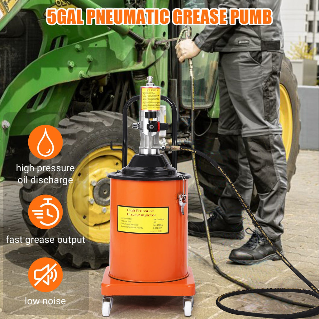 Garvee 5 Gallon Grease Pump, Heavy Duty Air-Operated Grease Pump with 13ft High Pressure Hose and Grease Gun, Portable Electric Pneumatic Grease Pump with Wheels for Construction