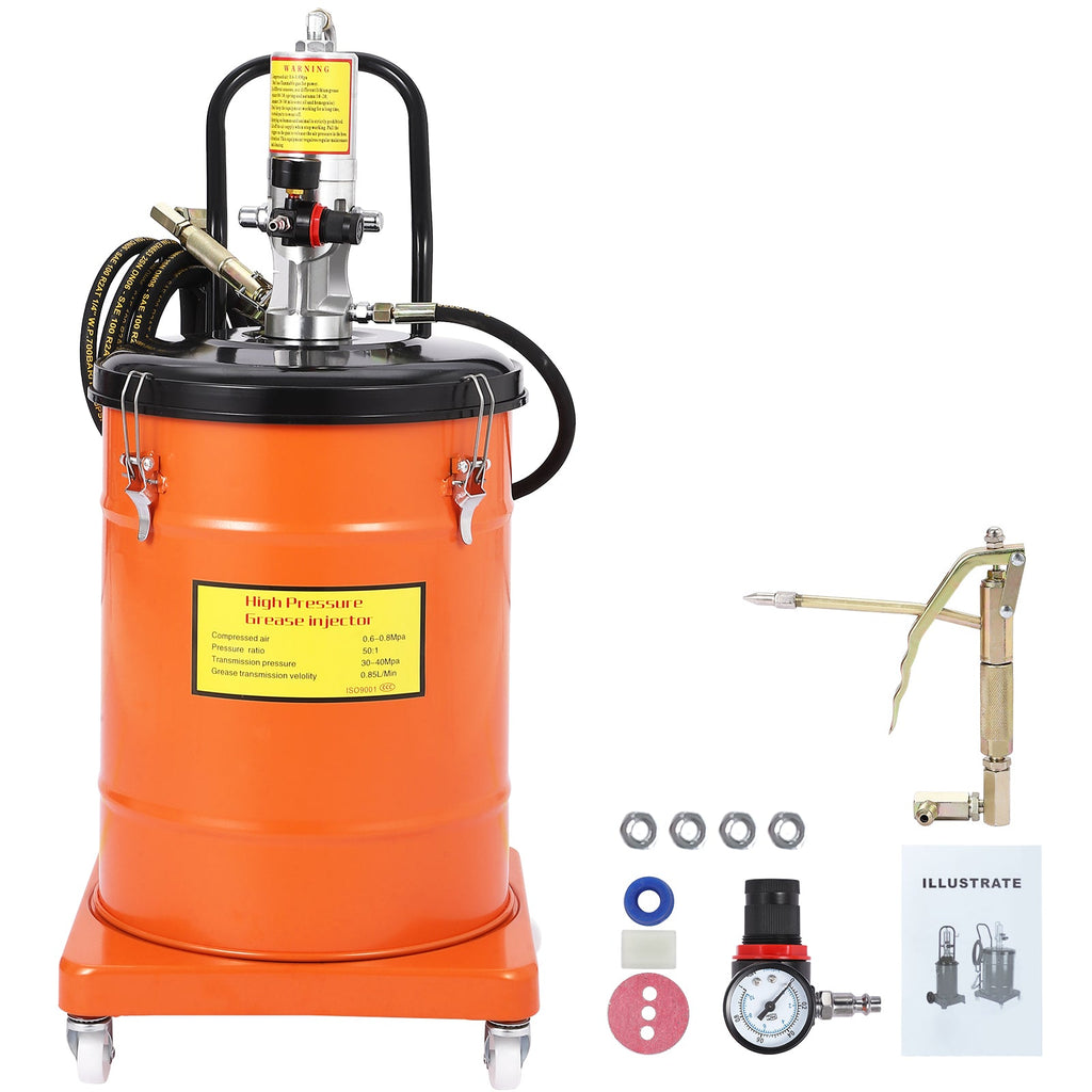 Garvee 10.5 Gallon Grease Pump, Heavy Duty Air-Operated Grease Pump with 13ft High Pressure Hose and Grease Gun, Portable Electric Pneumatic Grease Pump with Wheels for Construction