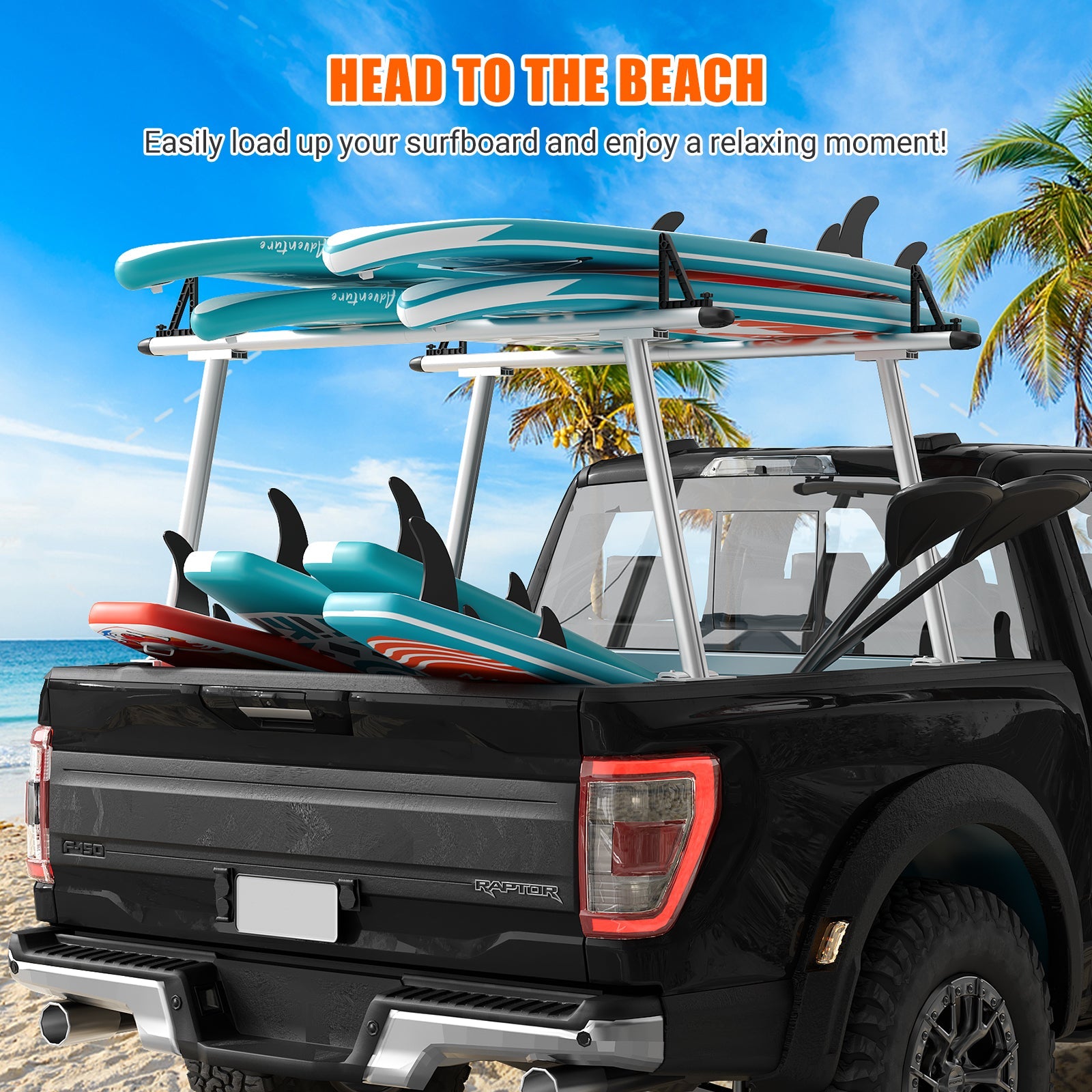 Garvee Truck Rack, 71" Aluminum Ladder Rack for Truck, 800lbs Capacity With 8 Non-Drilling C-Clamps, Heavy Duty Truck Bed Rack Two-Bar Set