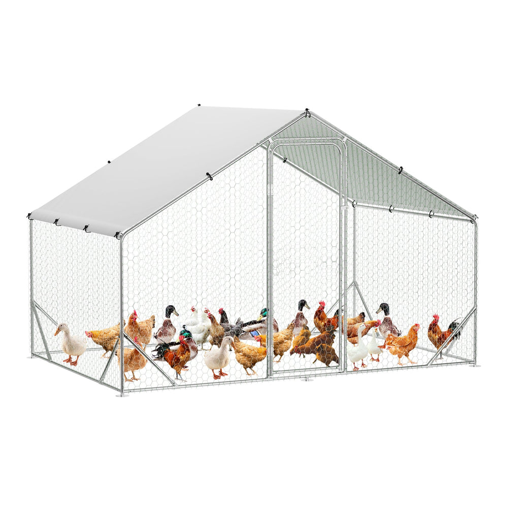 Garvee Large Walk-In Metal Chicken Coop 9.8' W x 6.5' L x 6.5' H- Galvanized Steel Hen House with Spire Roof, UV-Proof Waterproof Cover, Outdoor Poultry Cage for Backyard, Farm, Garden,